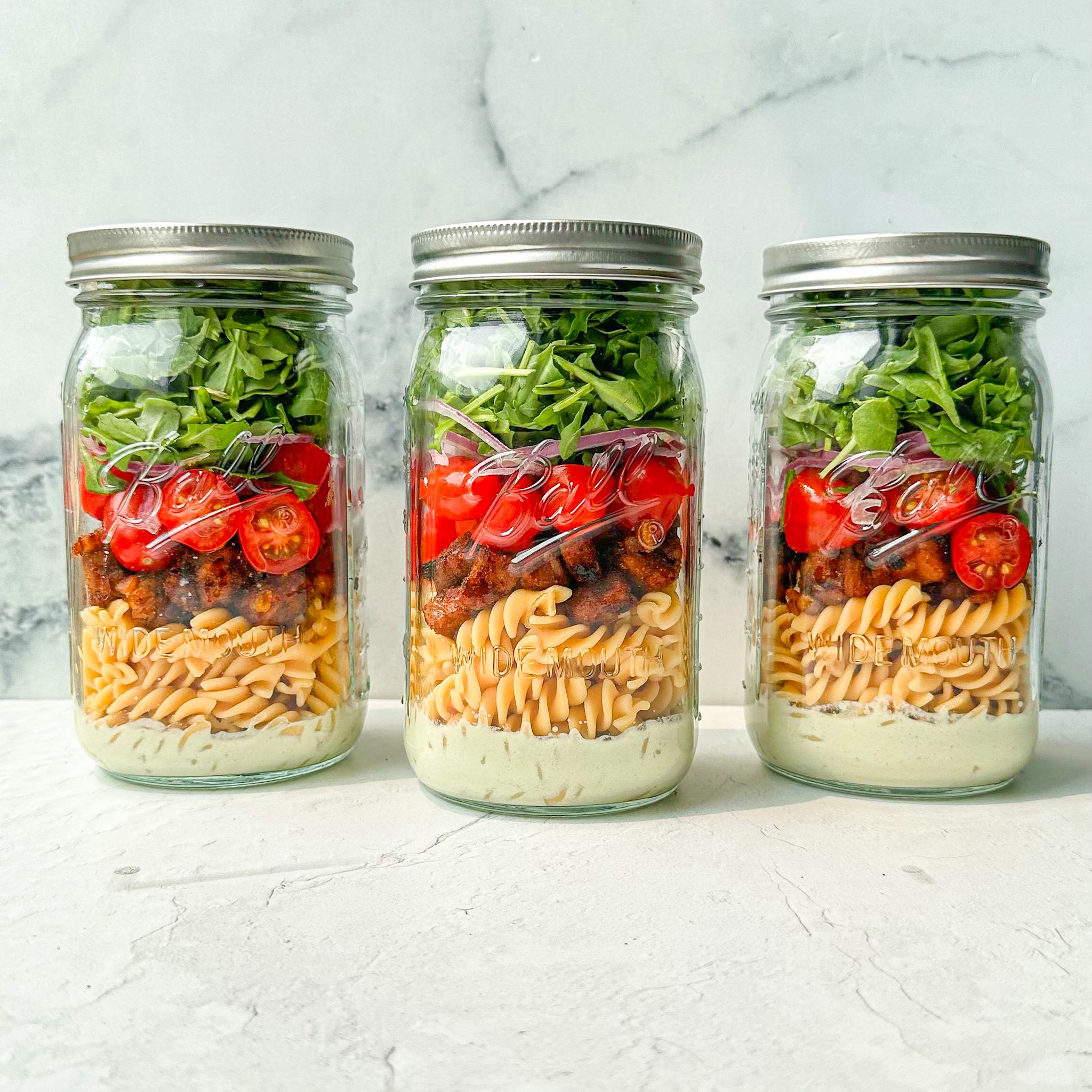 BLT Pasta Salad Jars - That Vegan Babe